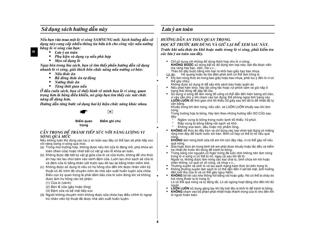 Samsung GW76NM/XSV manual Söû duïng saùch höôùng daãn naøy, Löu yù an toaøn, Höôùng Daãn AN Toaøn Quan Troïng 