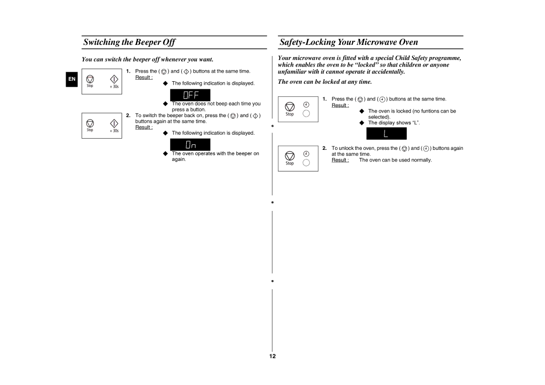 Samsung GW76NM/XSV manual Switching the Beeper Off, Safety-Locking Your Microwave Oven 