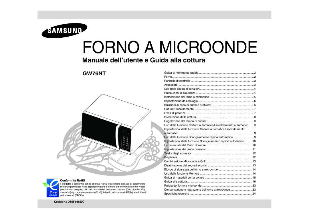 Samsung GW76NT-SS/XET, GW76NT-B/XET, GW76NT-SSX/XET manual Forno a Microonde 