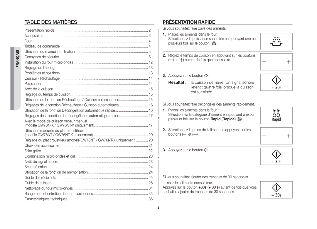 Samsung GW76NT-SX/XEF manual Présentation rapide, Avec le mode de cuisson vapeur manuel 