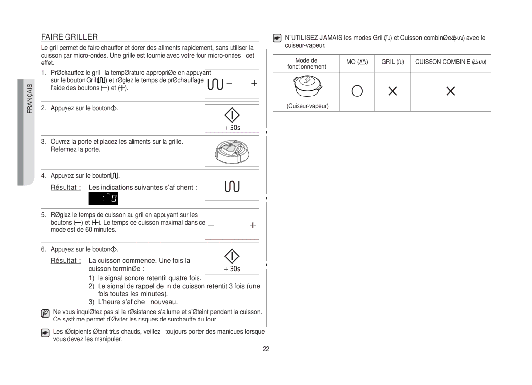 Samsung GW76NT-SX/XEF manual Faire griller, Gril 