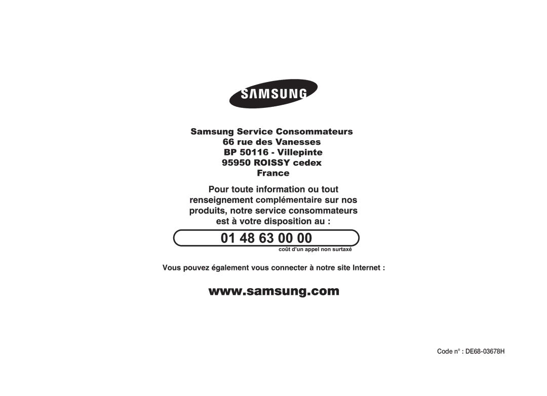 Samsung GW76NT-SX/XEF manual Code n DE68-03678H 