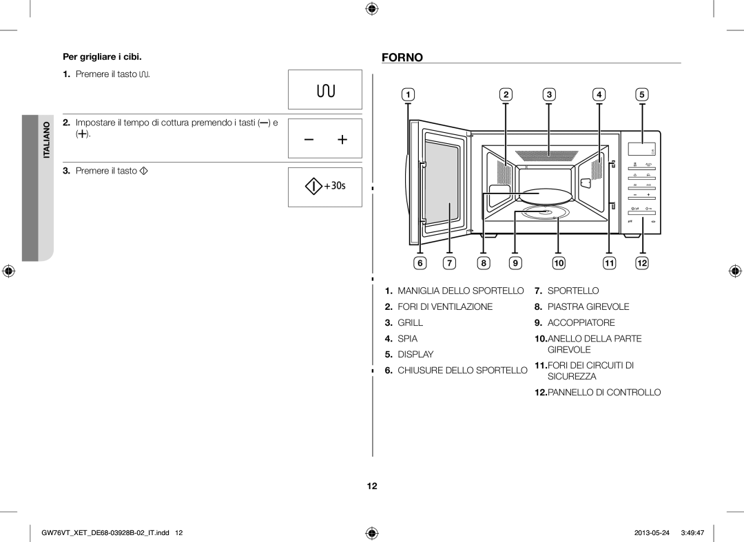 Samsung GW76VT-SSX/XET, GW76VT-BB/XET, GW76VT-SS/XET manual Forno, Per grigliare i cibi 