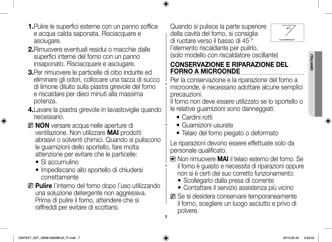 Samsung GW76VT-BB/XET, GW76VT-SSX/XET, GW76VT-SS/XET manual Conservazione E Riparazione DEL 