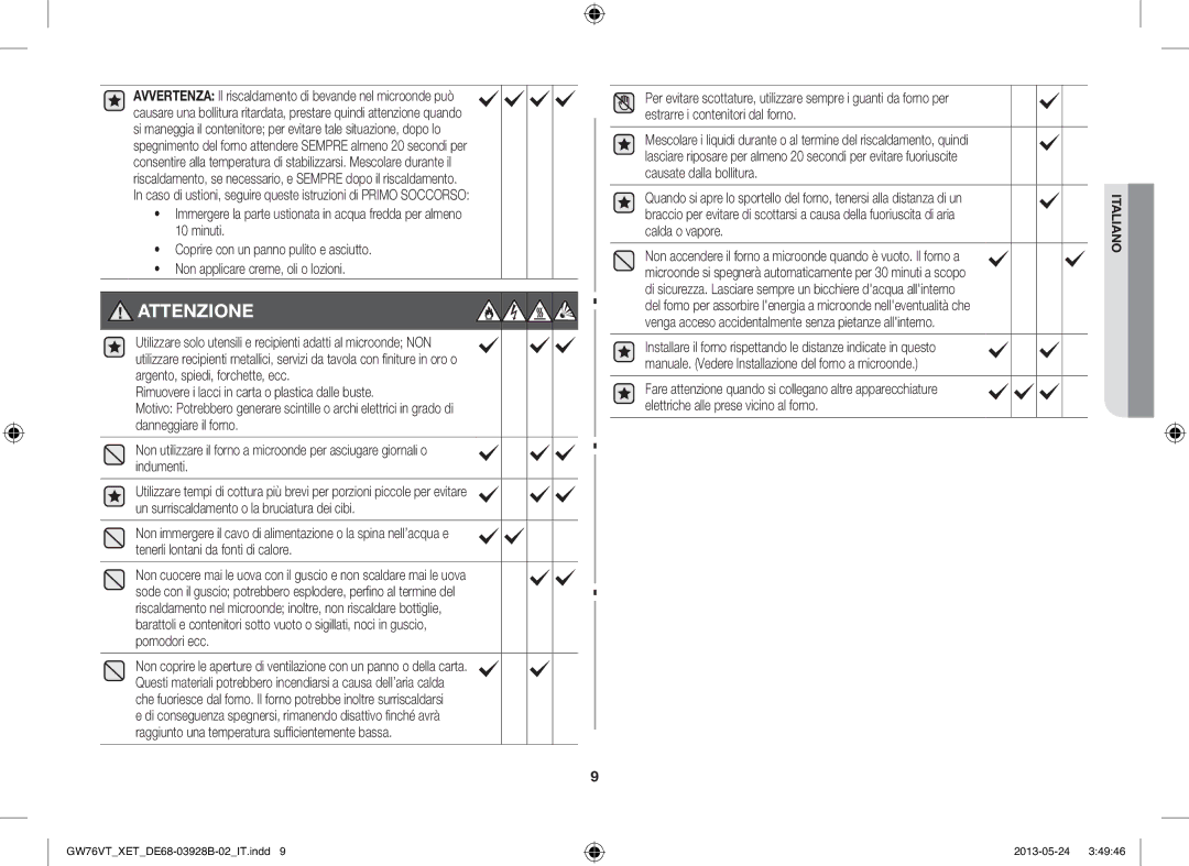 Samsung GW76VT-SSX/XET, GW76VT-BB/XET, GW76VT-SS/XET manual Attenzione 