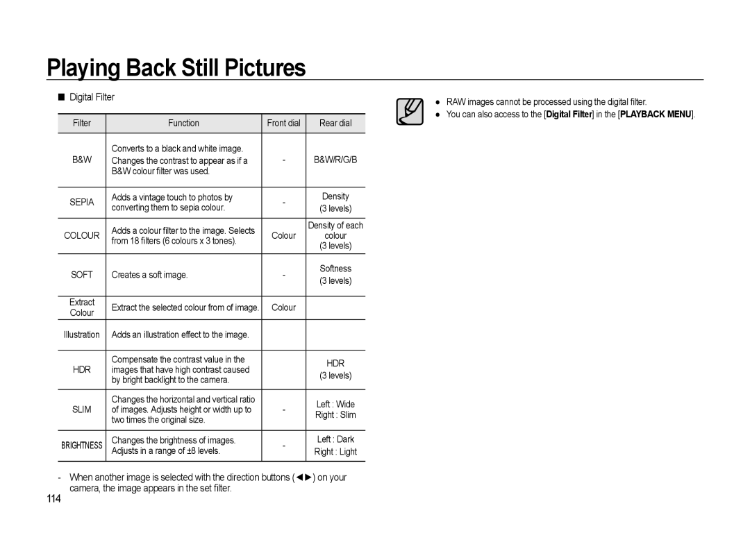 Samsung GX-20 manual 114, Digital Filter 