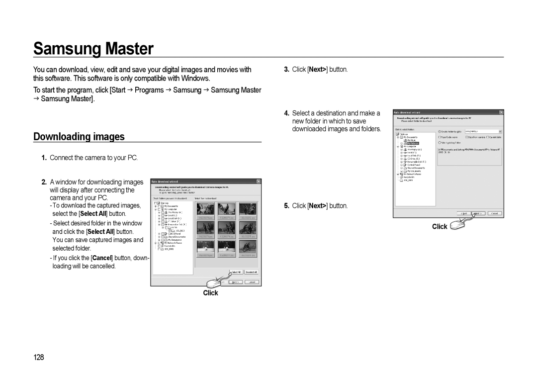 Samsung GX-20 manual Samsung Master, Downloading images, 128 