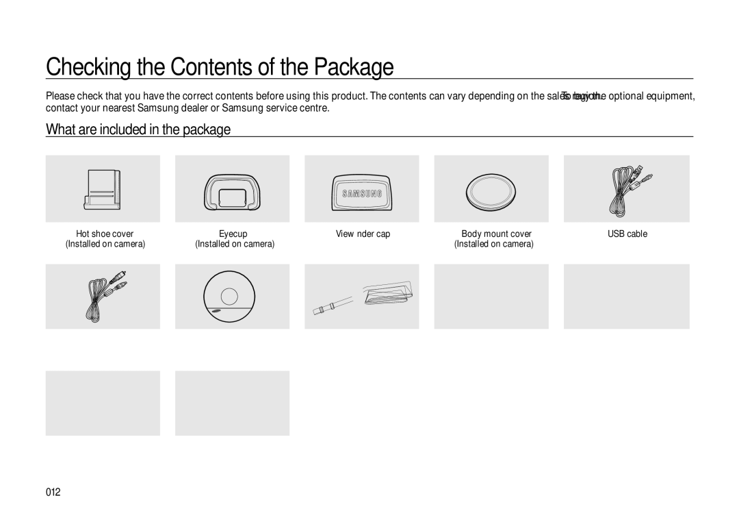 Samsung GX-20 manual Checking the Contents of the Package 