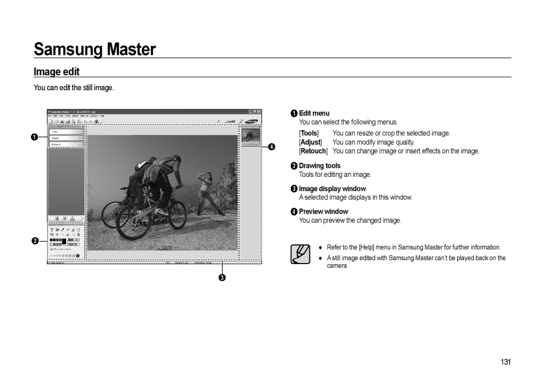 Samsung GX-20 manual Image edit, You can edit the still image, 131 