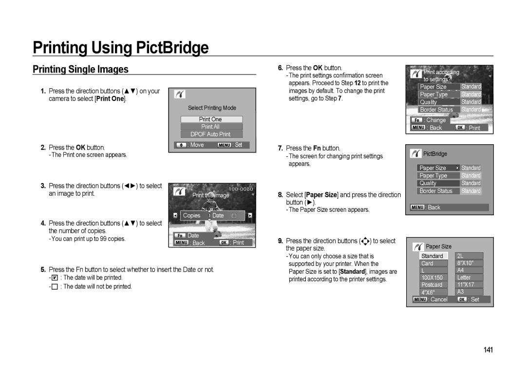 Samsung GX-20 manual 141, Button, Paper size 