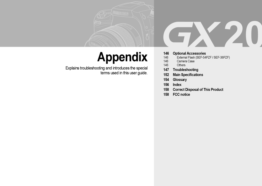 Samsung GX-20 manual Appendix, Optional Accessories 