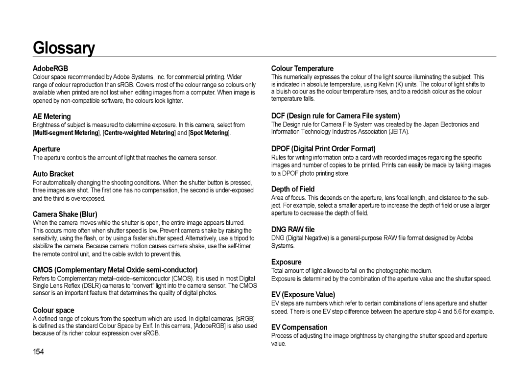 Samsung GX-20 manual Glossary 