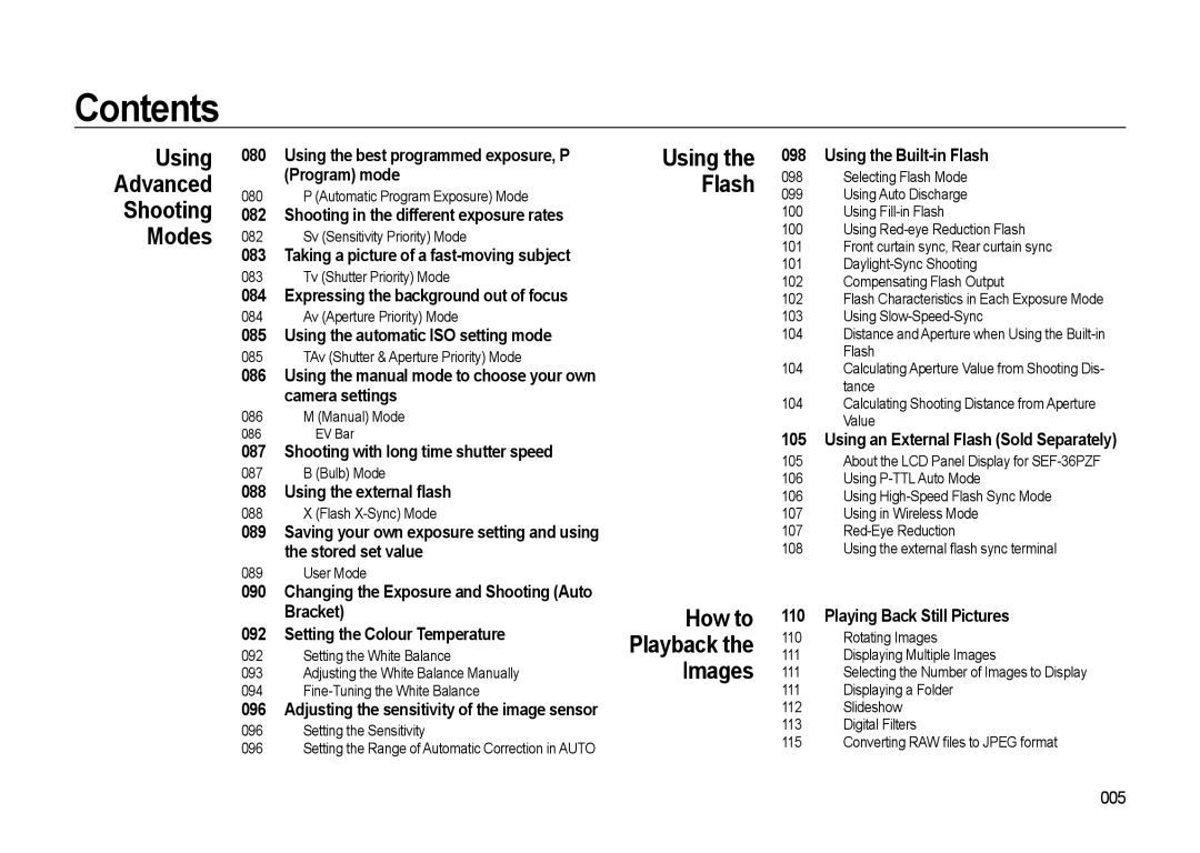 Samsung GX-20 manual Contents 