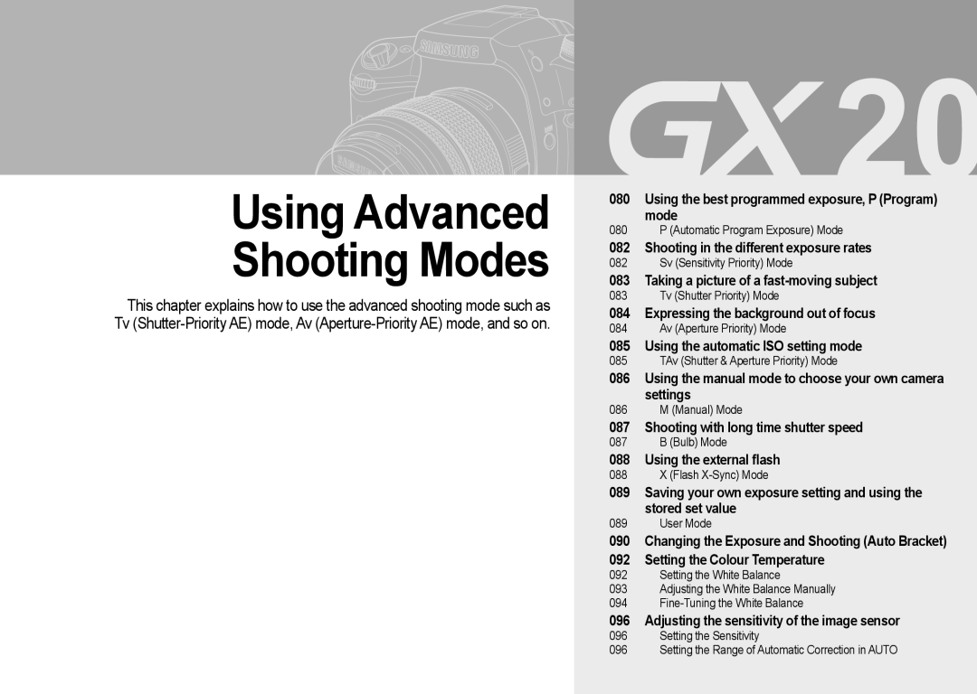 Samsung GX-20 manual Shooting in the different exposure rates, Taking a picture of a fast-moving subject 