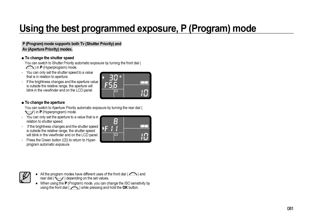 Samsung GX-20 manual 081, To change the aperture 