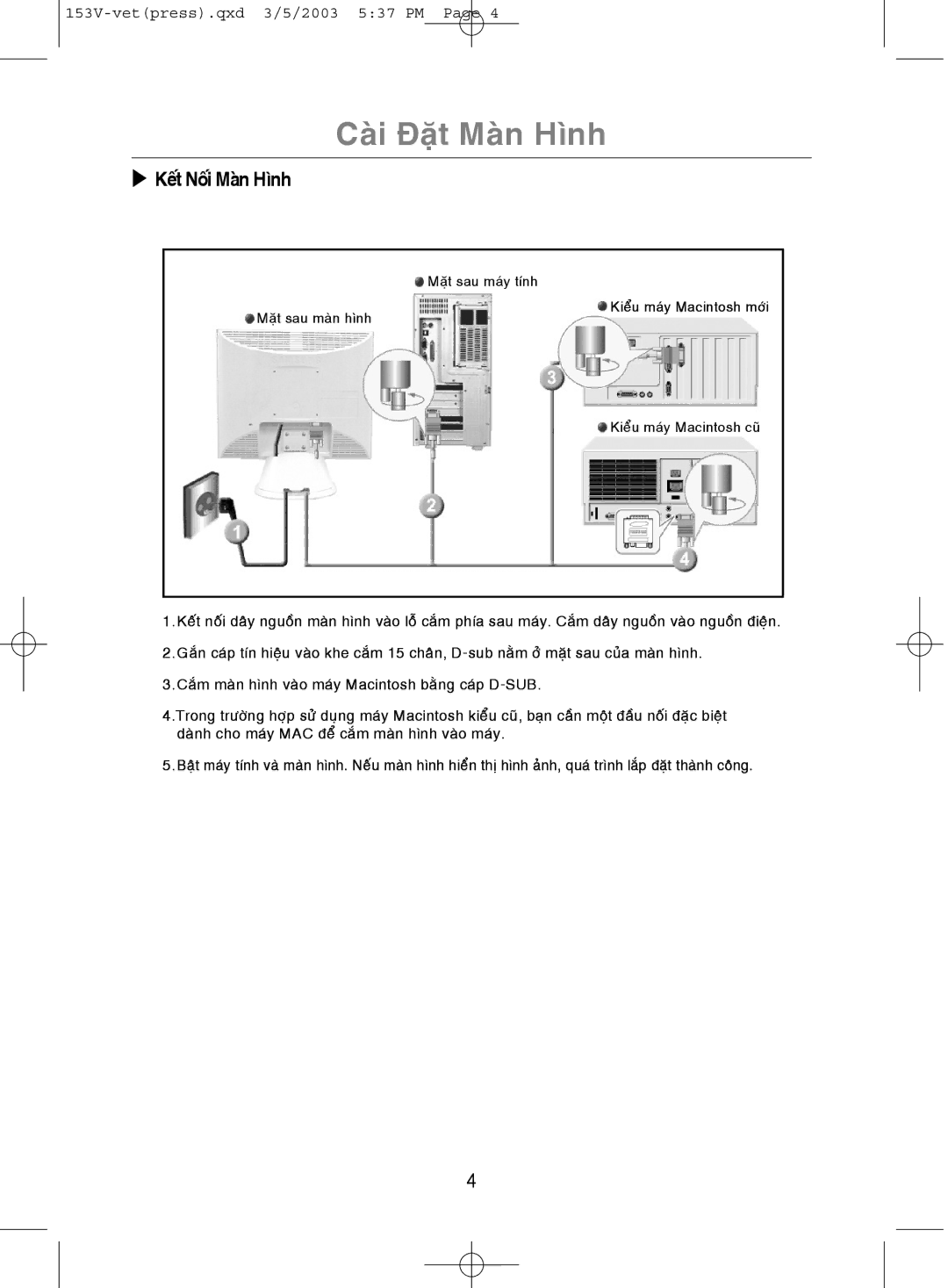 Samsung GY15VSSS/KES, GY15VSSN/XSG, GY15VSSB/MYA, GY15VSSS/XSA, GY17VSSB/XSG manual Caøi Ñaët Maøn Hình, Keát Noái Maøn Hình 