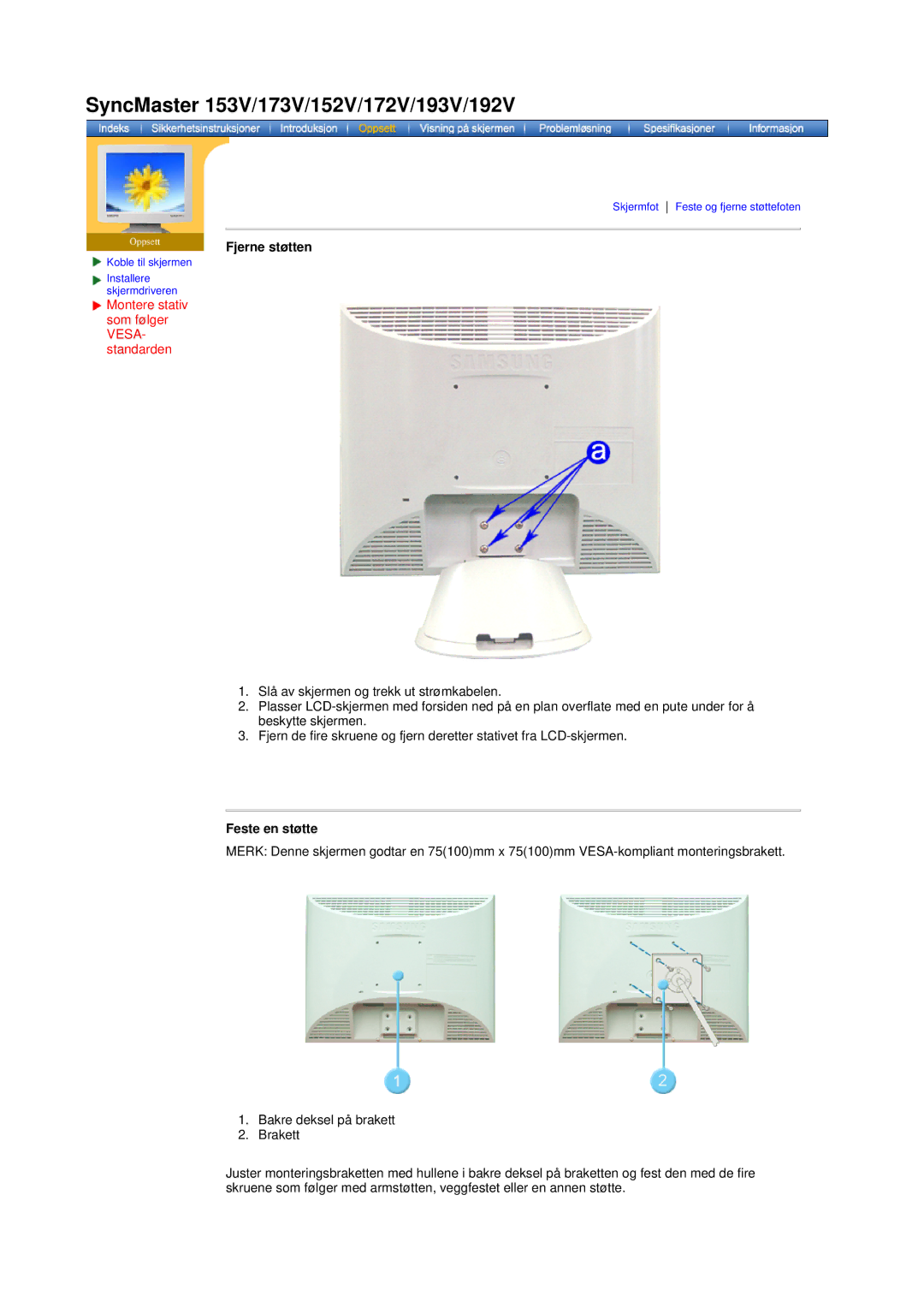 Samsung GY17CSSS/EDC, GY15VSSS/EDC, GY15CSSS/EDC, GY19VSSS/EDC manual Fjerne støtten 