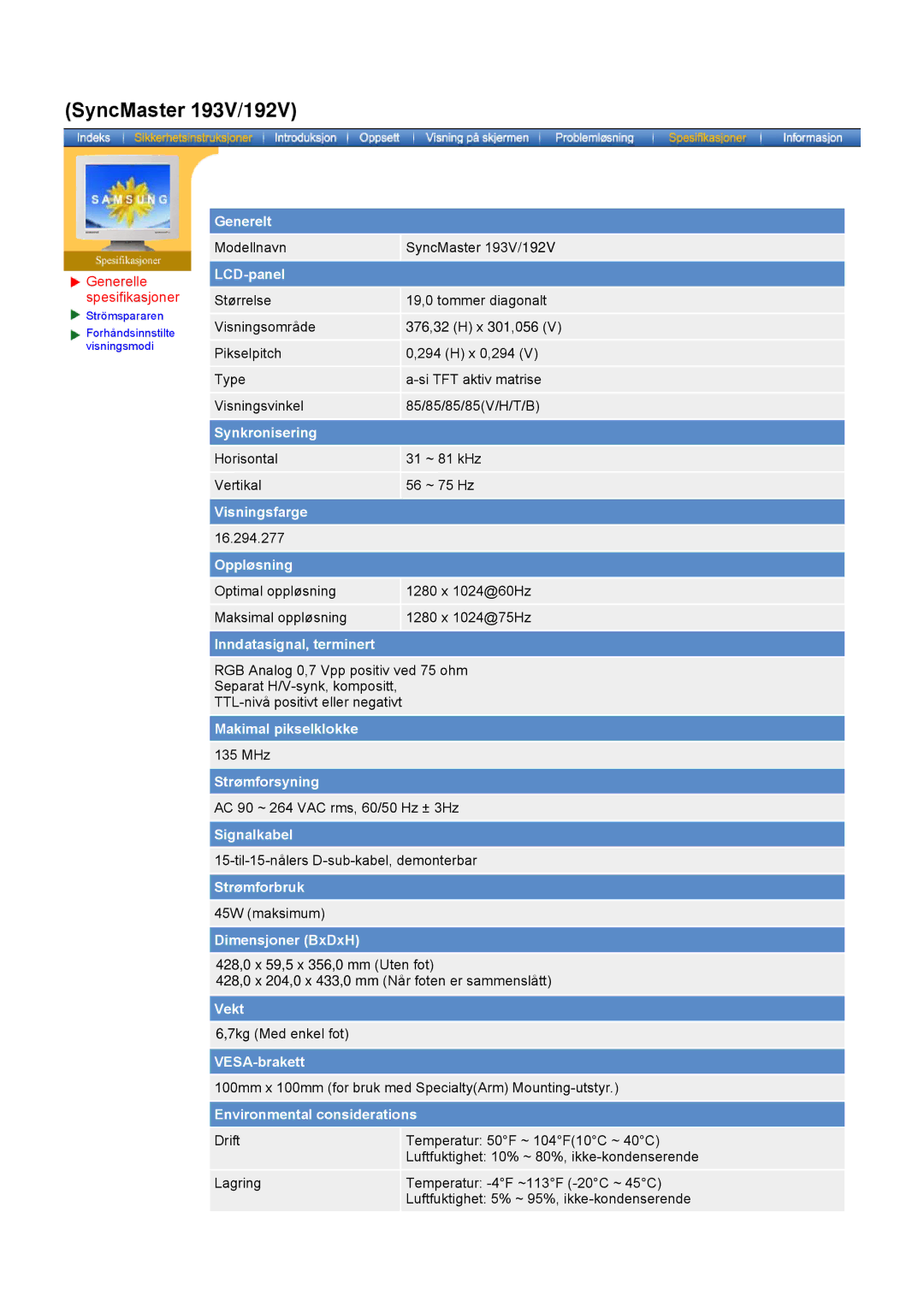 Samsung GY17CSSS/EDC, GY15VSSS/EDC, GY15CSSS/EDC, GY19VSSS/EDC manual SyncMaster 193V/192V 