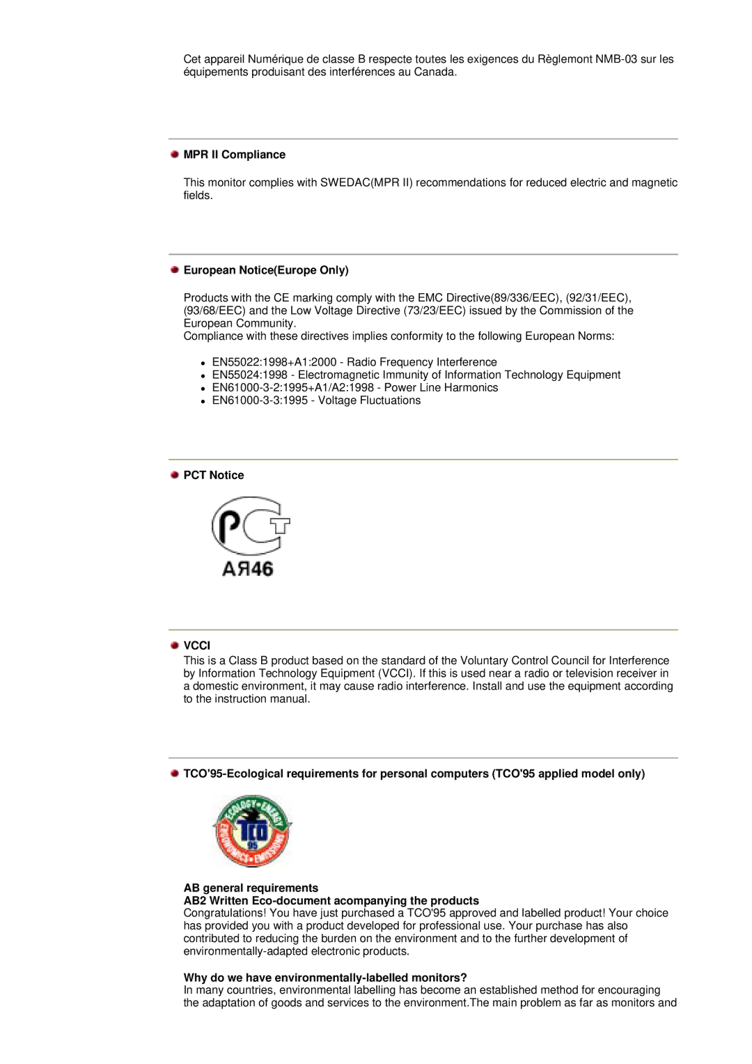 Samsung GY17CSSS/EDC, GY15VSSS/EDC, GY15CSSS/EDC, GY19VSSS/EDC MPR II Compliance, European NoticeEurope Only, PCT Notice 