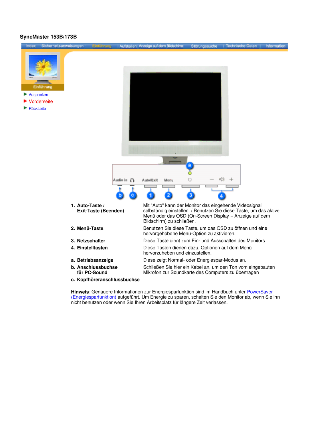 Samsung GY17CSSS/EDC, GY15VSSS/EDC, GY15CSSS/EDC, GY17VSSS/EDC manual Anschlussbuchse, Für PC-Sound, Kopfhöreranschlussbuchse 