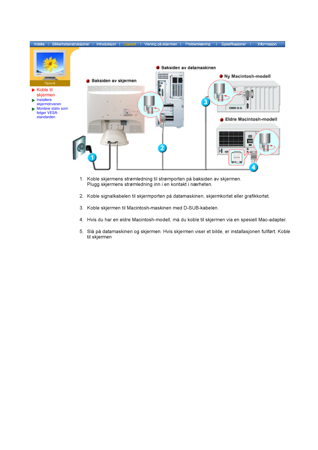 Samsung GY15VTSN/EDC, GY17CTSN/EDC manual Koble til skjermen 