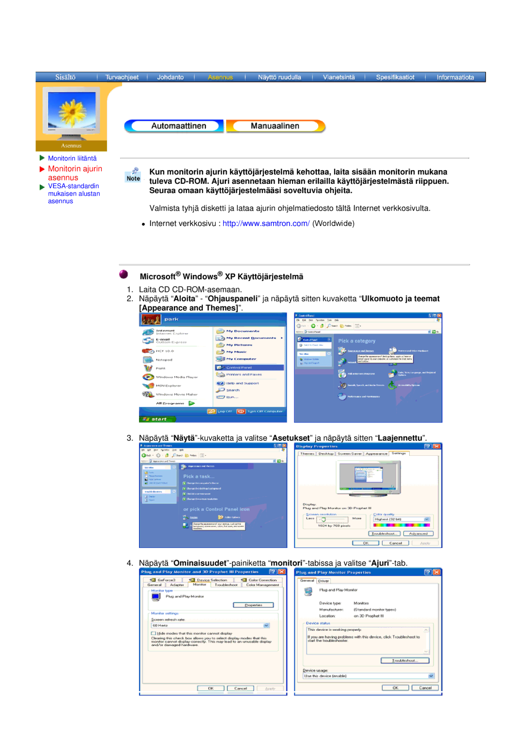 Samsung GY17CTSN/EDC, GY15VTSN/EDC manual Microsoft Windows XP Käyttöjärjestelmä 