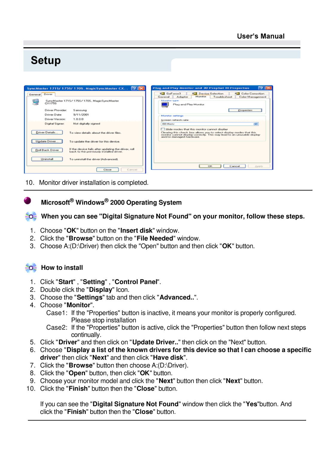 Samsung GY17VTSN/EDC, GY15VTSN/EDC, GY17CTSN/EDC manual How to install Click Start , Setting , Control Panel 