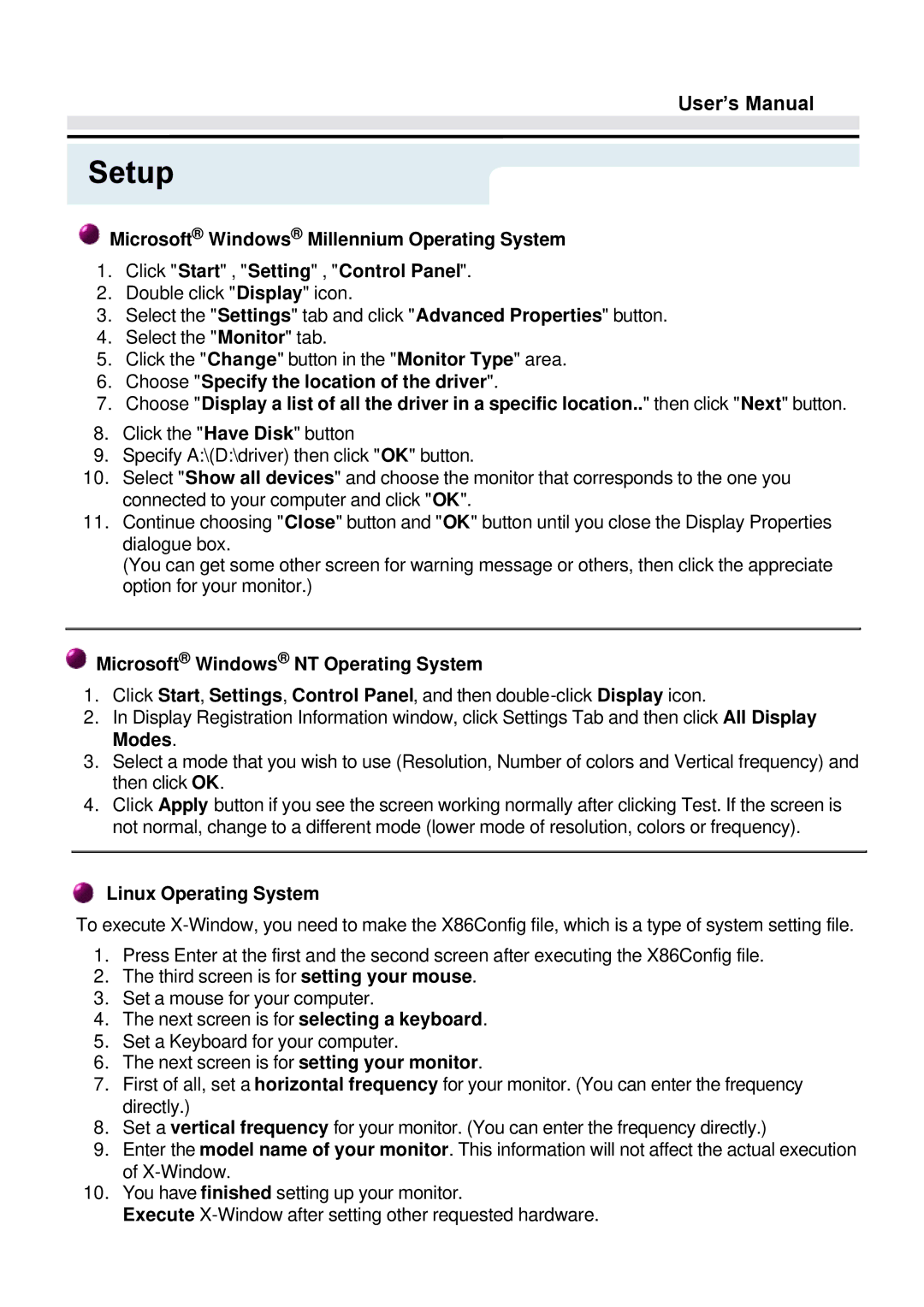 Samsung GY17CTSN/EDC, GY15VTSN/EDC, GY17VTSN/EDC manual Microsoft Windows NT Operating System, Linux Operating System 