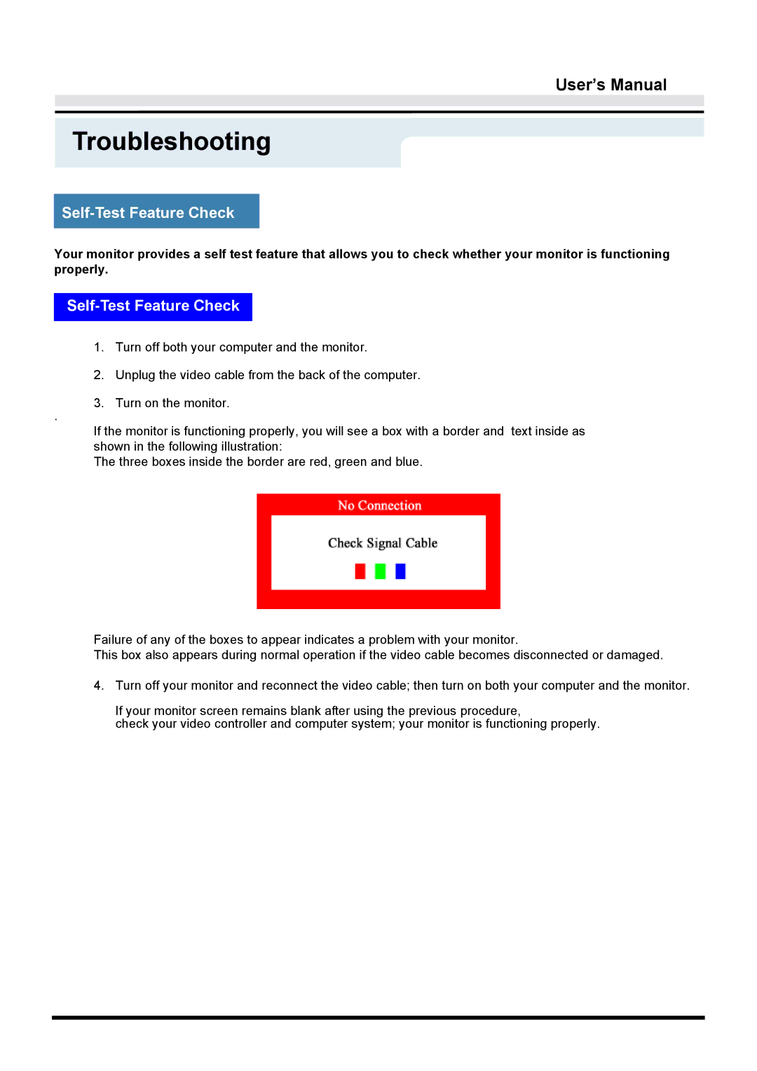 Samsung GY17VTSN/EDC, GY15VTSN/EDC, GY17CTSN/EDC manual Self-Test Feature Check 