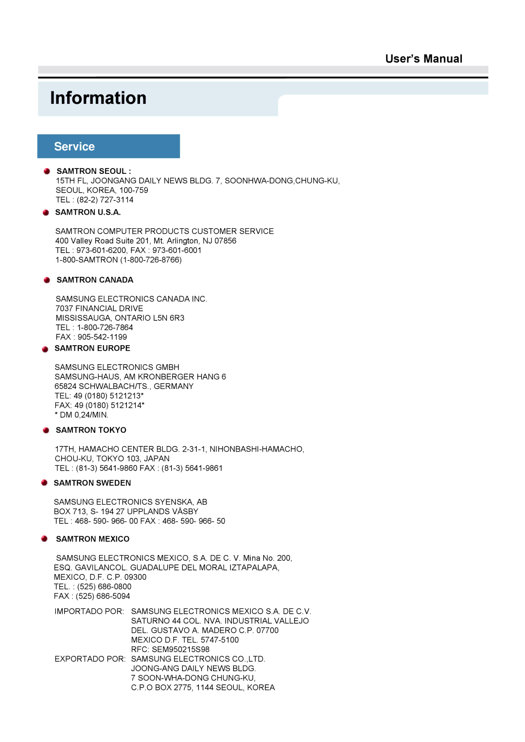 Samsung GY17CTSN/EDC, GY15VTSN/EDC, GY17VTSN/EDC manual Information, SeService 