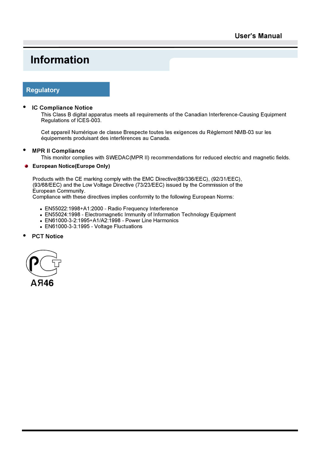 Samsung GY17CTSN/EDC, GY15VTSN/EDC, GY17VTSN/EDC manual IC Compliance Notice, MPR II Compliance, PCT Notice 