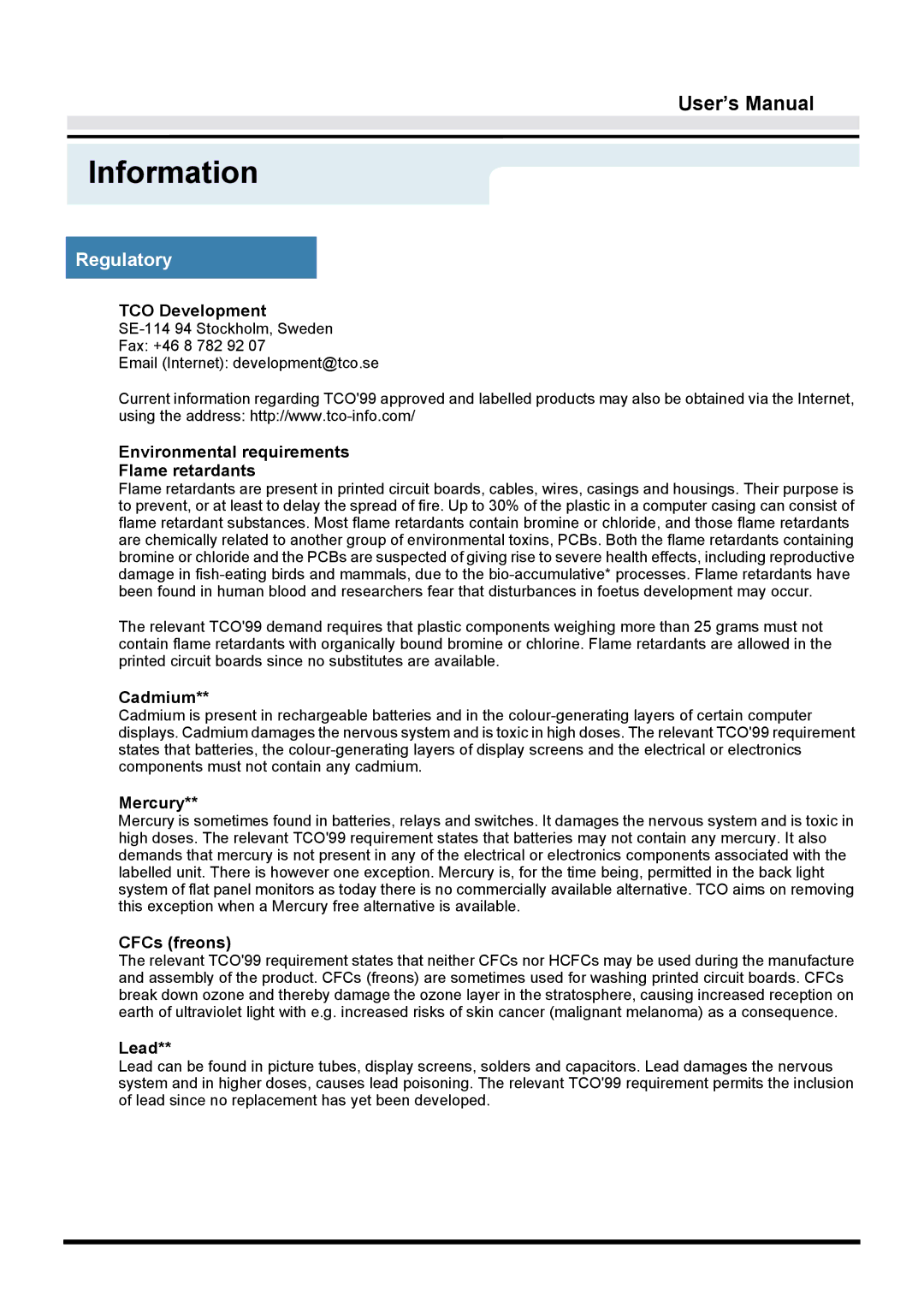 Samsung GY15VTSN/EDC, GY17VTSN/EDC, GY17CTSN/EDC manual TCO Development, Environmental requirements Flame retardants 