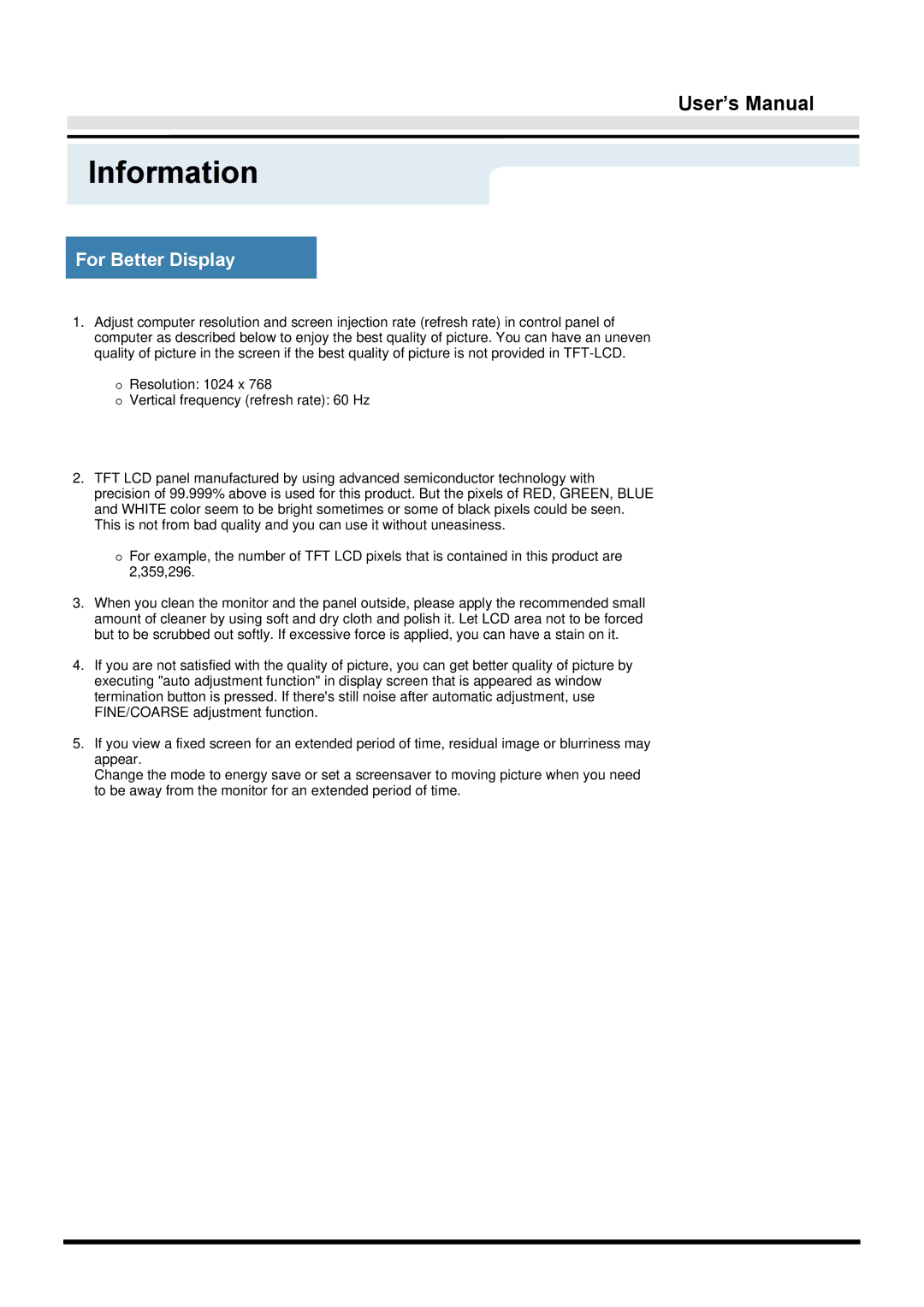 Samsung GY17CTSN/EDC, GY15VTSN/EDC, GY17VTSN/EDC manual For Better Display 