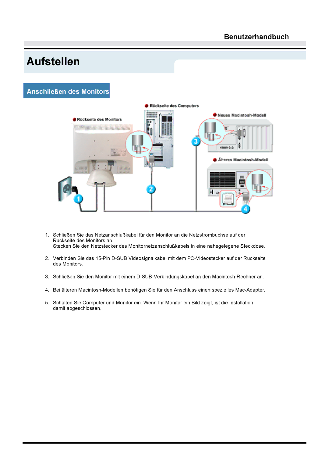 Samsung GY17VTSN/EDC, GY15VTSN/EDC, GY17CTSN/EDC manual Aufstellen, Anschließen des Monitors 