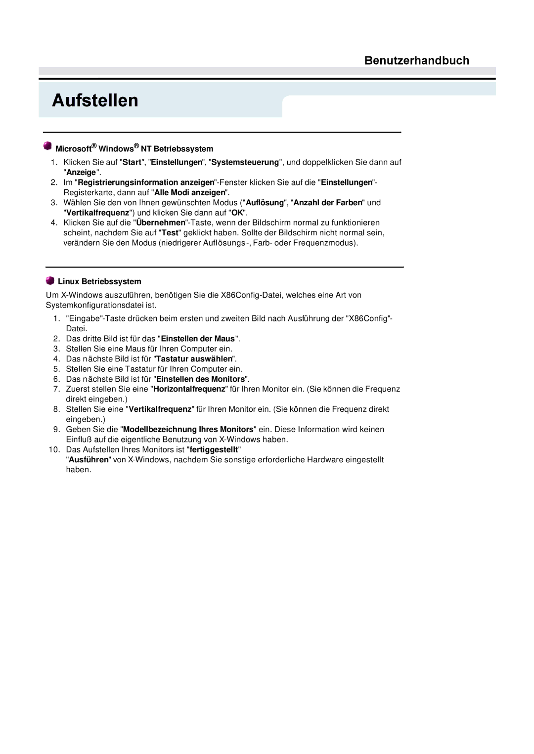 Samsung GY17CTSN/EDC, GY15VTSN/EDC, GY17VTSN/EDC manual Microsoft Windows NT Betriebssystem, Linux Betriebssystem 