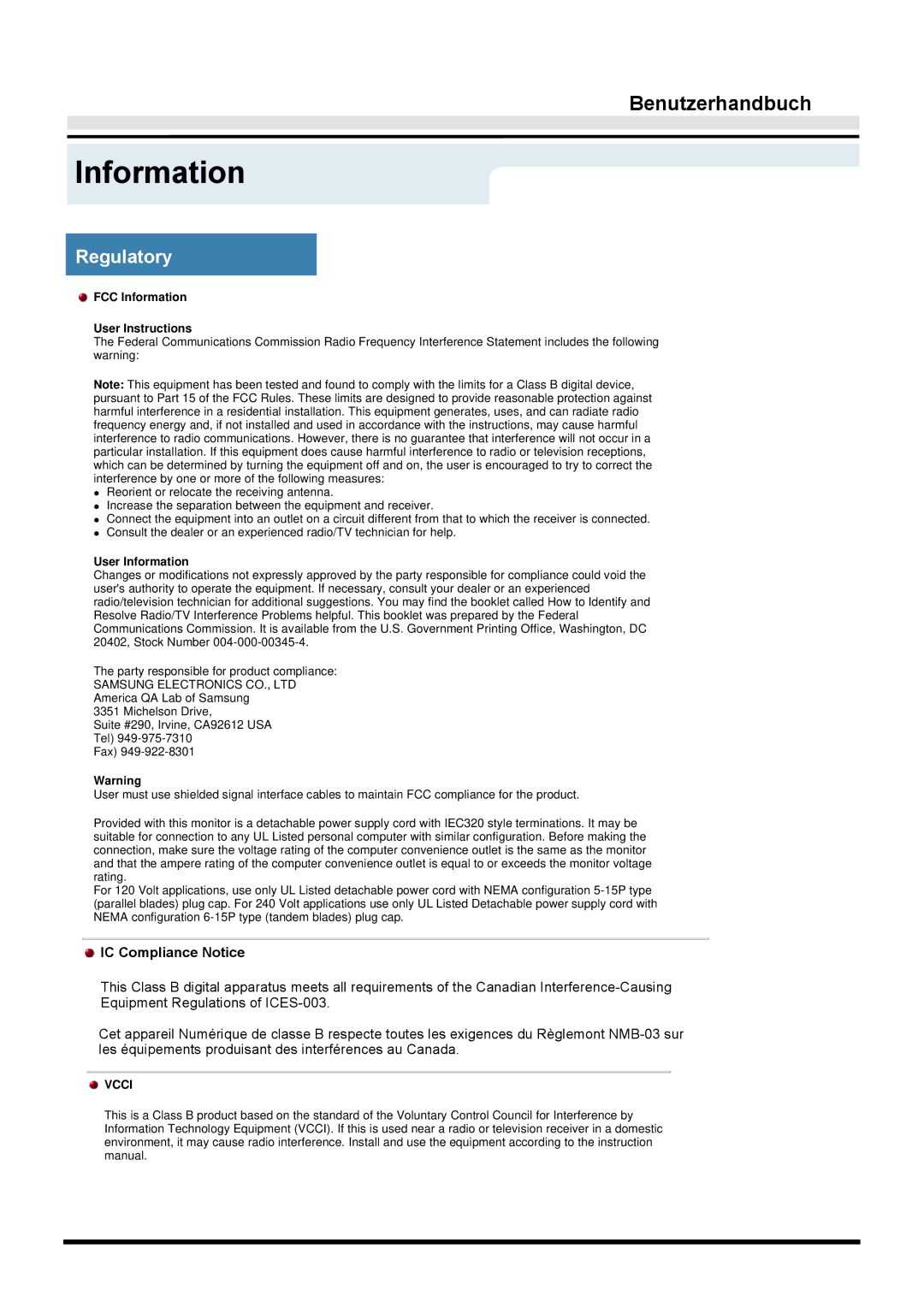 Samsung GY17VTSN/EDC, GY15VTSN/EDC, GY17CTSN/EDC manual Regulatory, IC Compliance Notice 