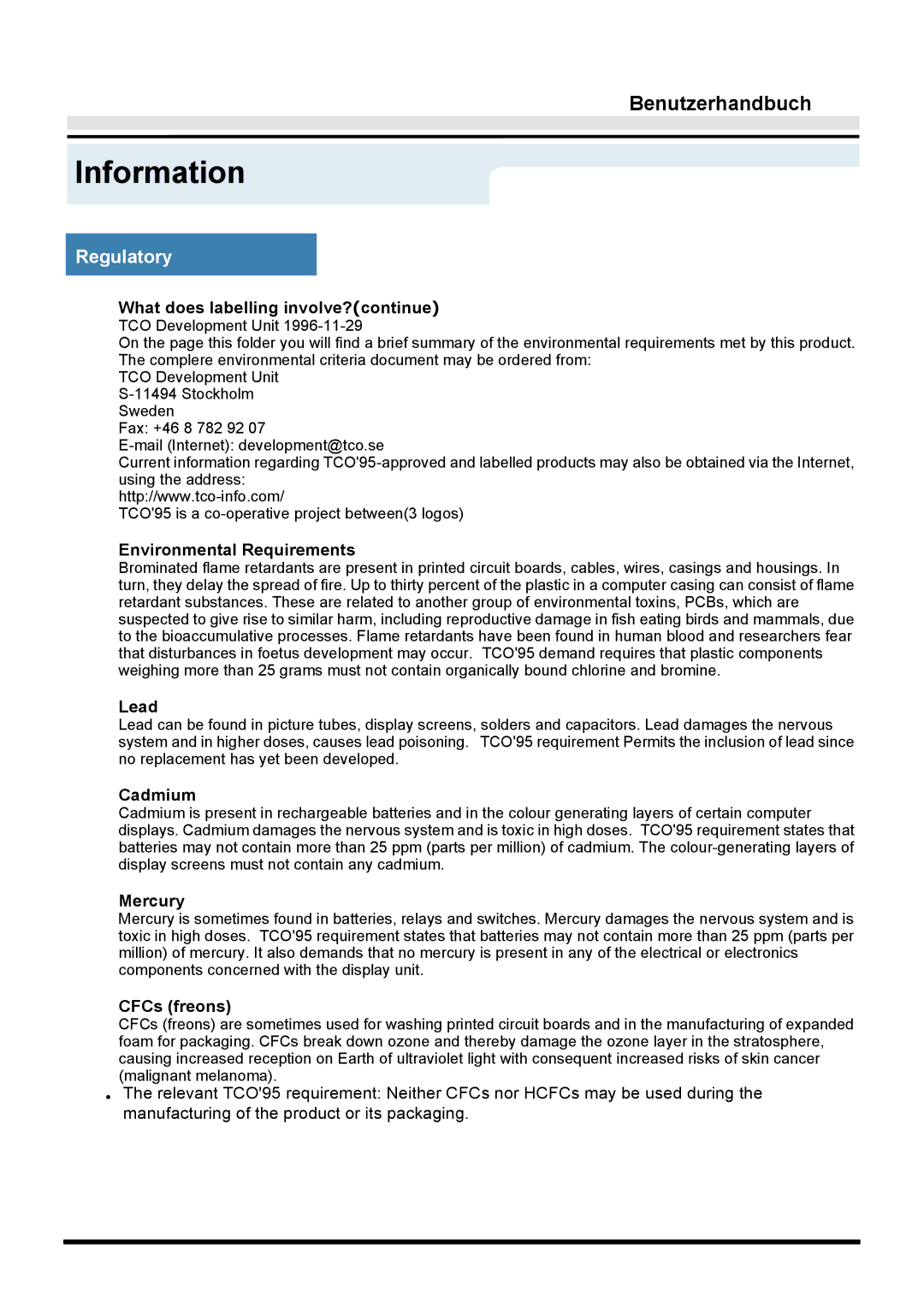 Samsung GY17VTSN/EDC What does labelling involve?continue, Environmental Requirements, Lead, Cadmium, Mercury, CFCs freons 