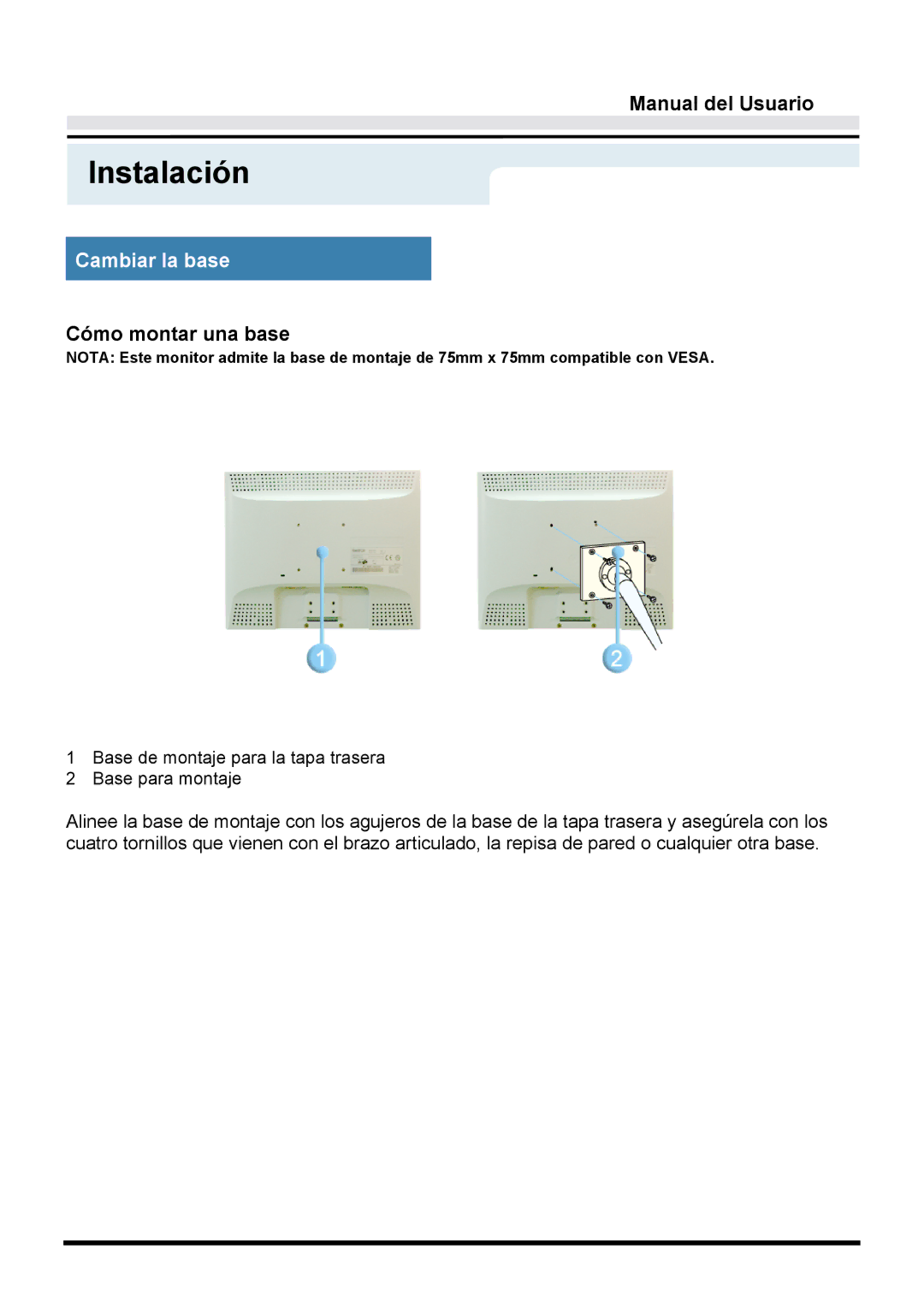 Samsung GY17VTSN/EDC, GY15VTSN/EDC, GY17CTSN/EDC manual Cómo montar una base 