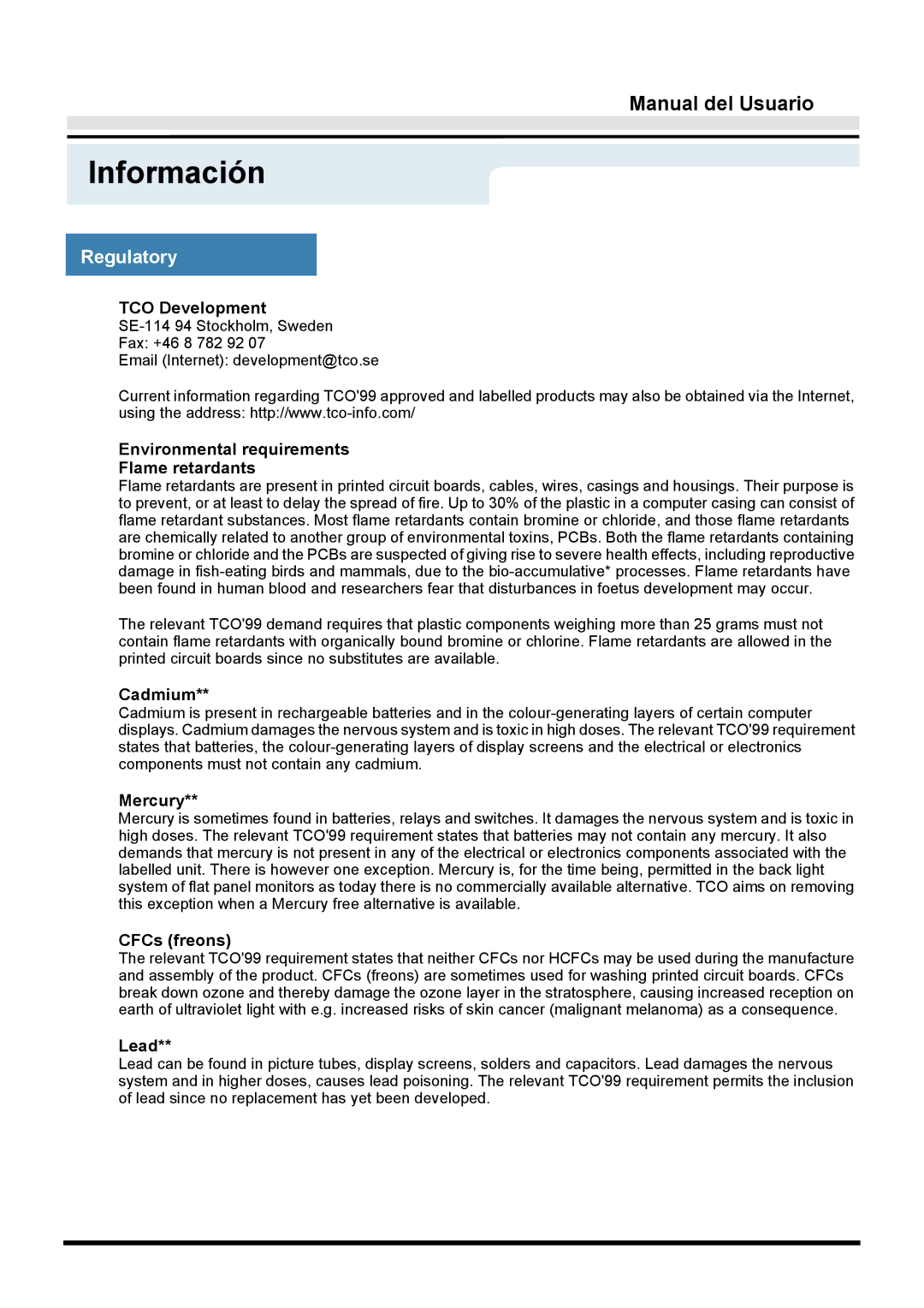 Samsung GY15VTSN/EDC, GY17VTSN/EDC, GY17CTSN/EDC manual TCO Development, Environmental requirements Flame retardants 