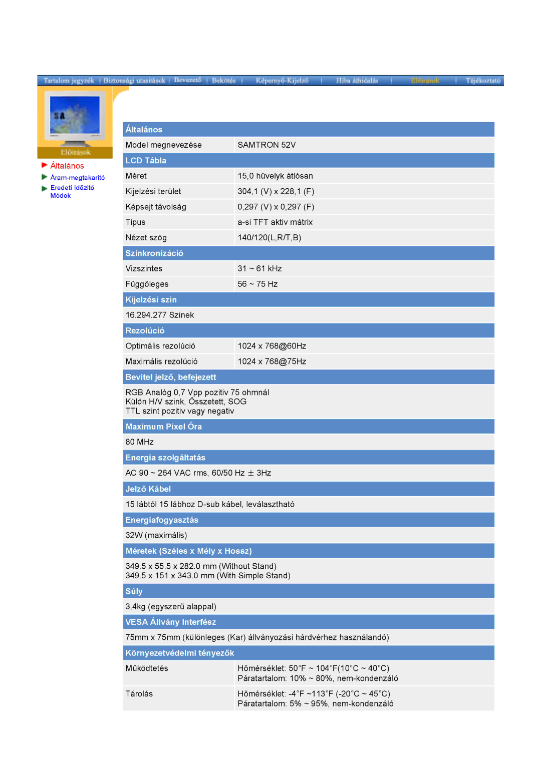 Samsung GY15VTSN/EDC, GY17VTSN/EDC manual Általános 