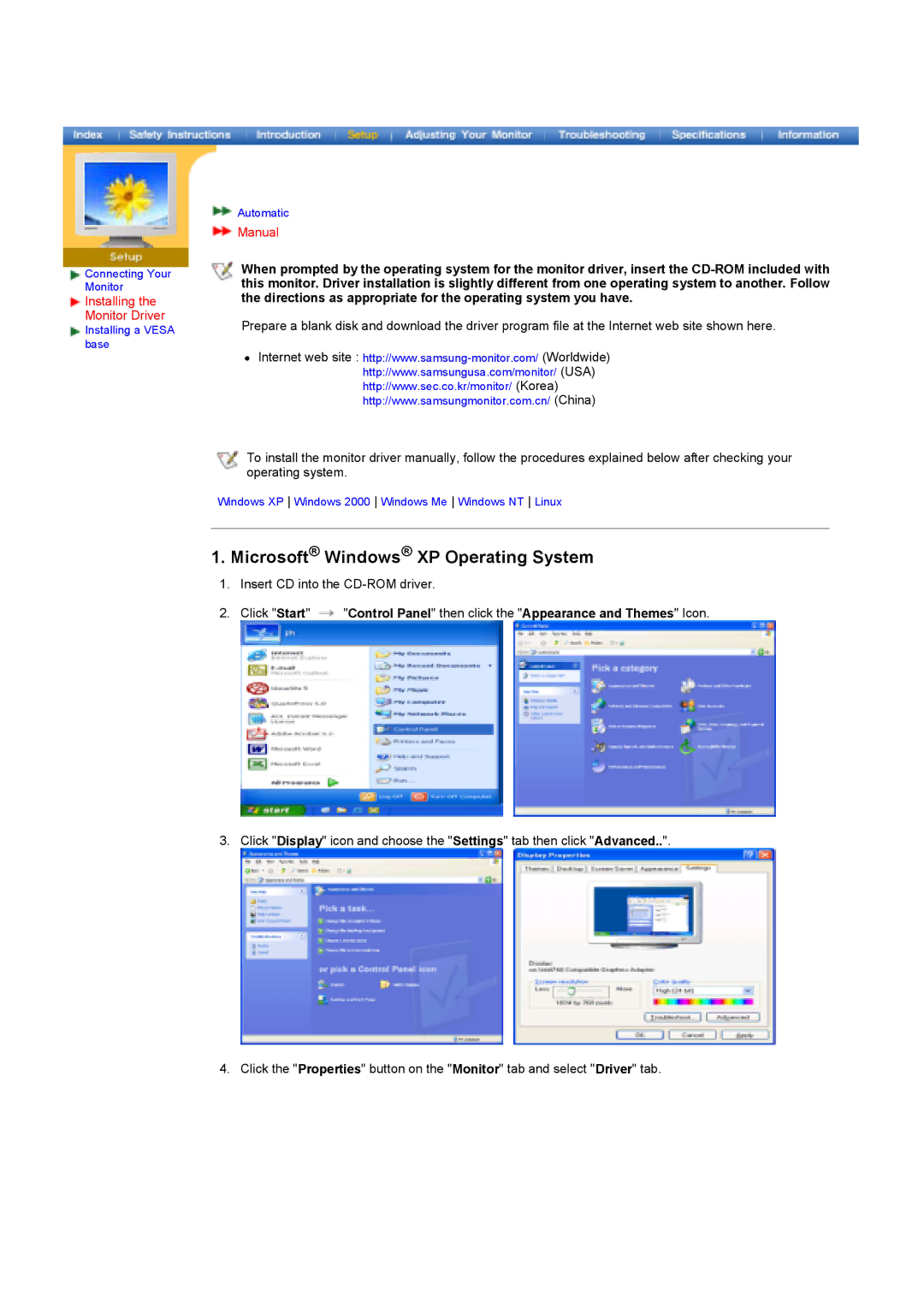 Samsung GY17HSSS/EDC, GY17HSSSC/EDC manual Microsoft Windows XP Operating System, Manual 