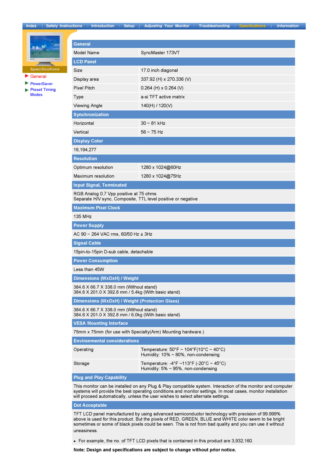 Samsung GY17HSSSC/EDC, GY17HSSS/EDC manual General, LCD Panel 