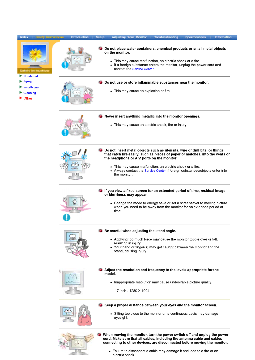 Samsung GY17HSSSC/EDC, GY17HSSS/EDC manual Do not use or store inflammable substances near the monitor 