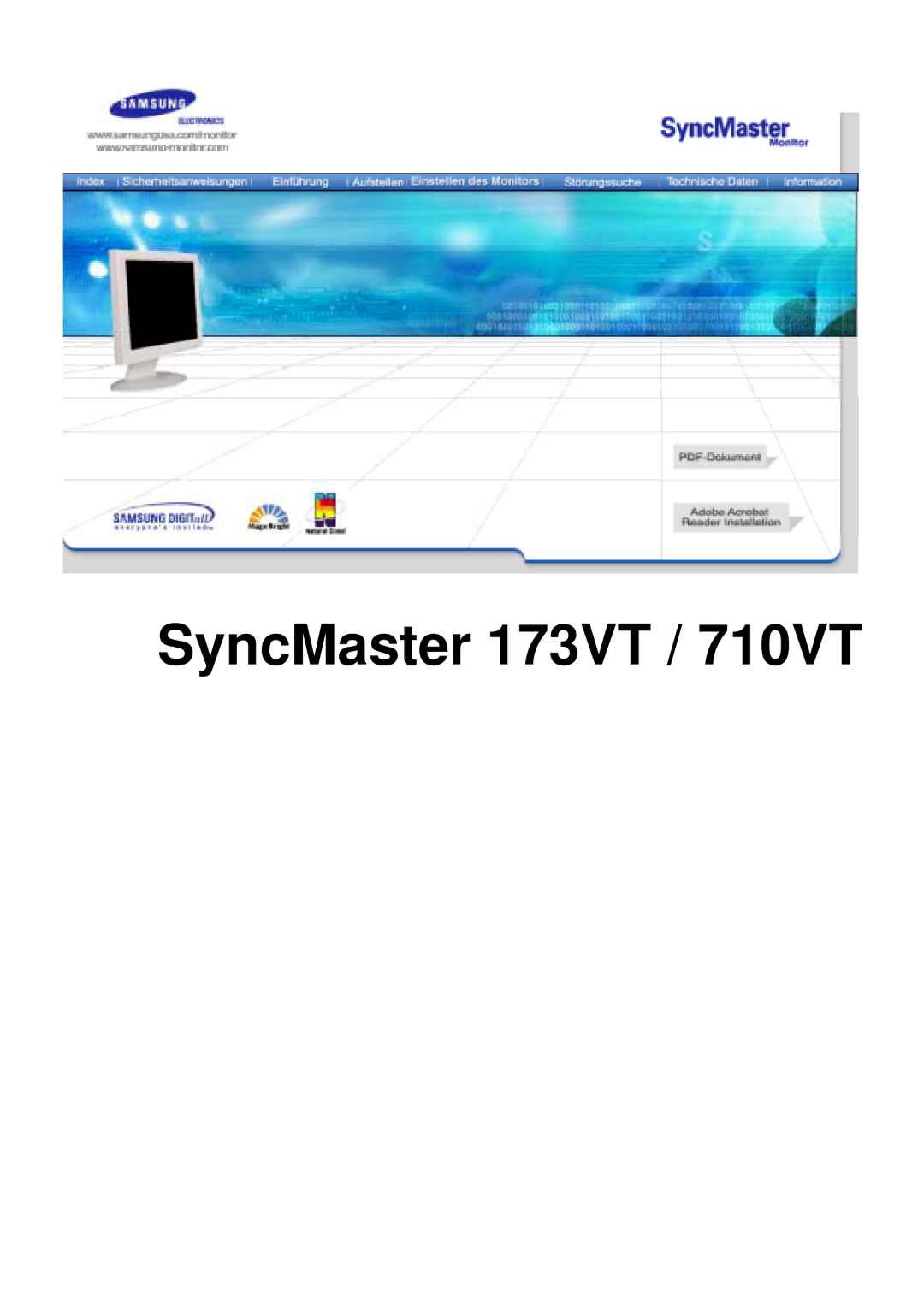 Samsung GY17HSSSG/XSJ, GY17HSSSC/EDC, GY17HSSSC/SAI, GY17HSSSC/VNT, GY17HSSS/EDC manual SyncMaster 173VT / 710VT 