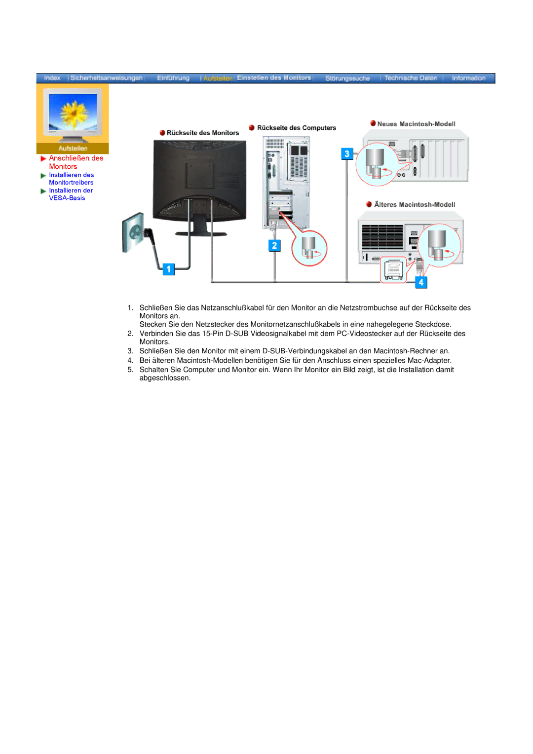 Samsung GY17HSSSC/EDC manual Anschließen des Monitors 