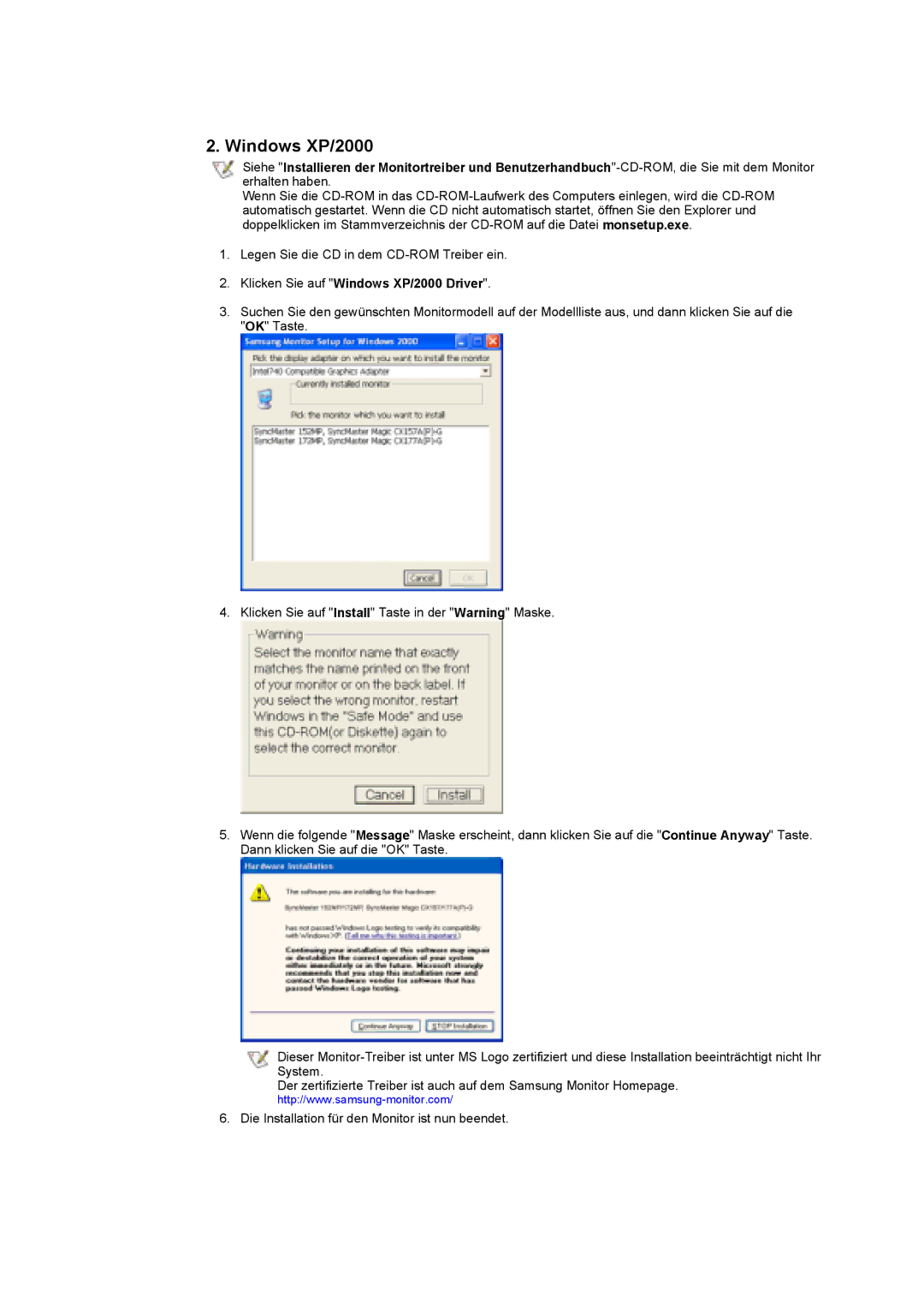 Samsung GY17HSSSC/EDC manual Klicken Sie auf Windows XP/2000 Driver 