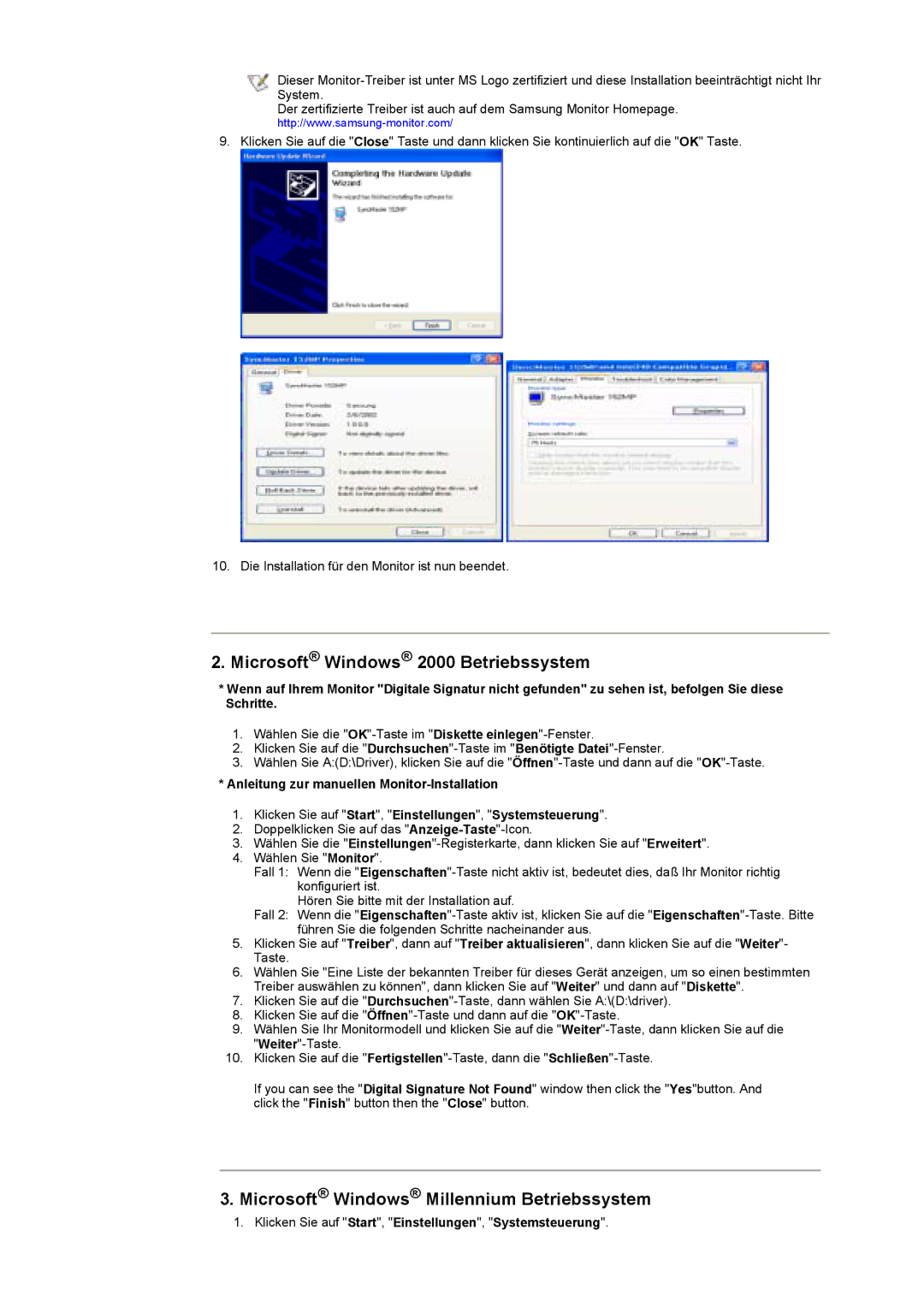 Samsung GY17HSSSC/EDC manual Microsoft Windows 2000 Betriebssystem 