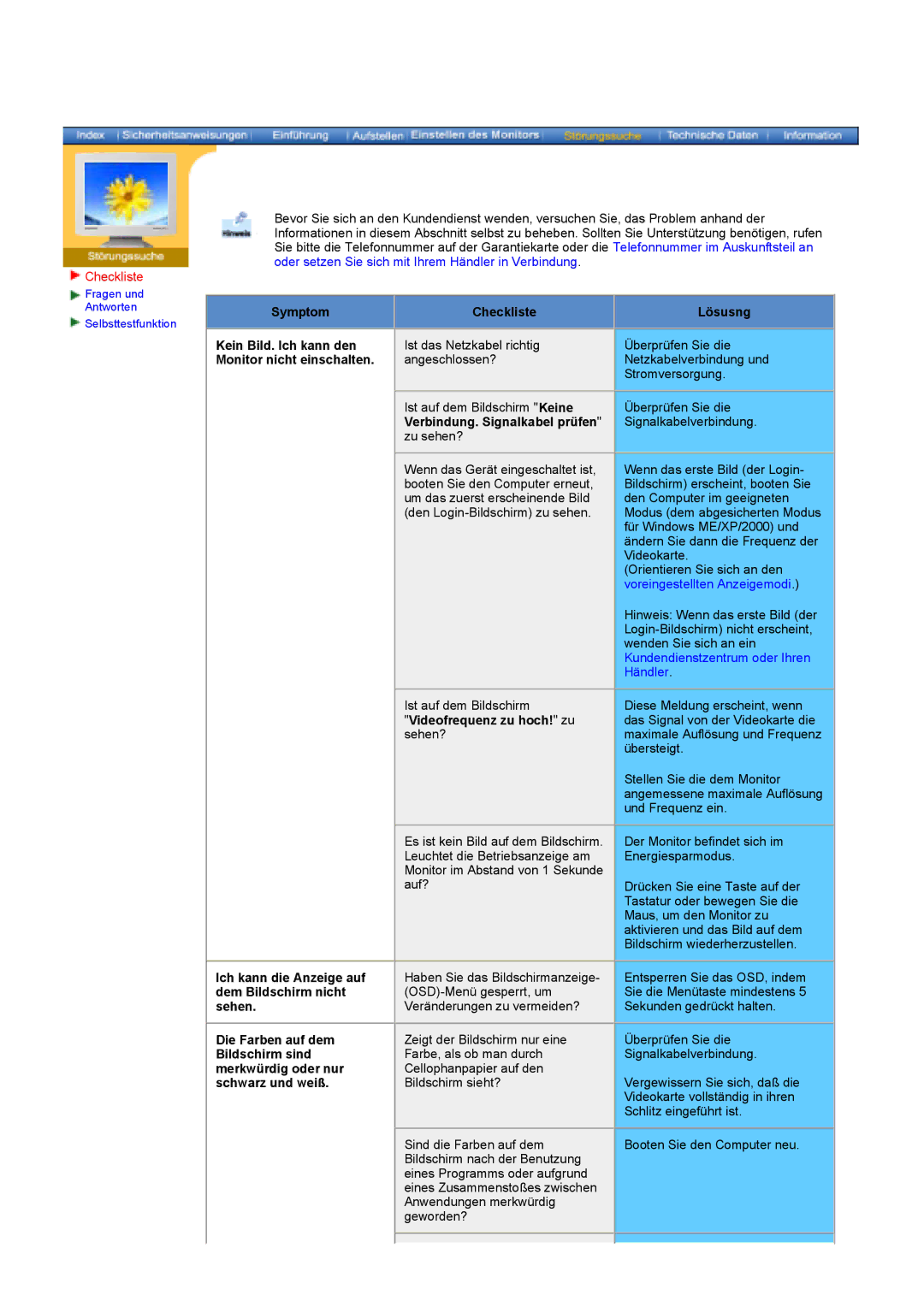 Samsung GY17HSSSC/EDC manual Checkliste, Videofrequenz zu hoch! zu sehen?, Lösusng 