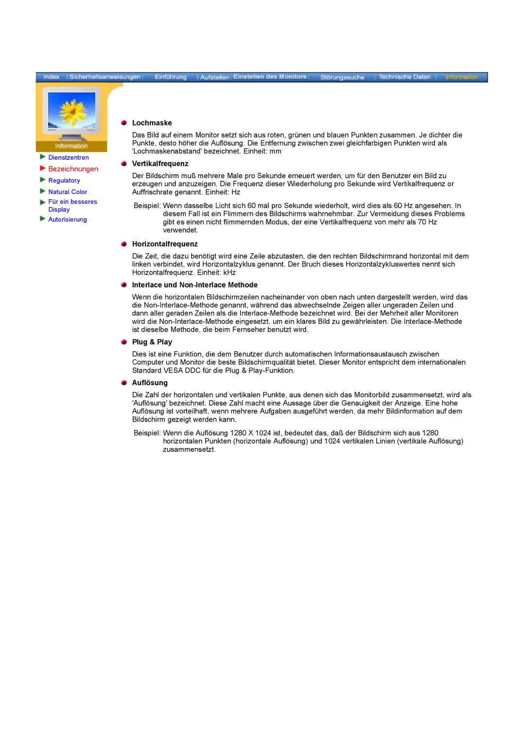 Samsung GY17HSSSC/EDC manual Bezeichnungen, Lochmaske, Interlace und Non-Interlace Methode, Plug & Play, Auflösung 