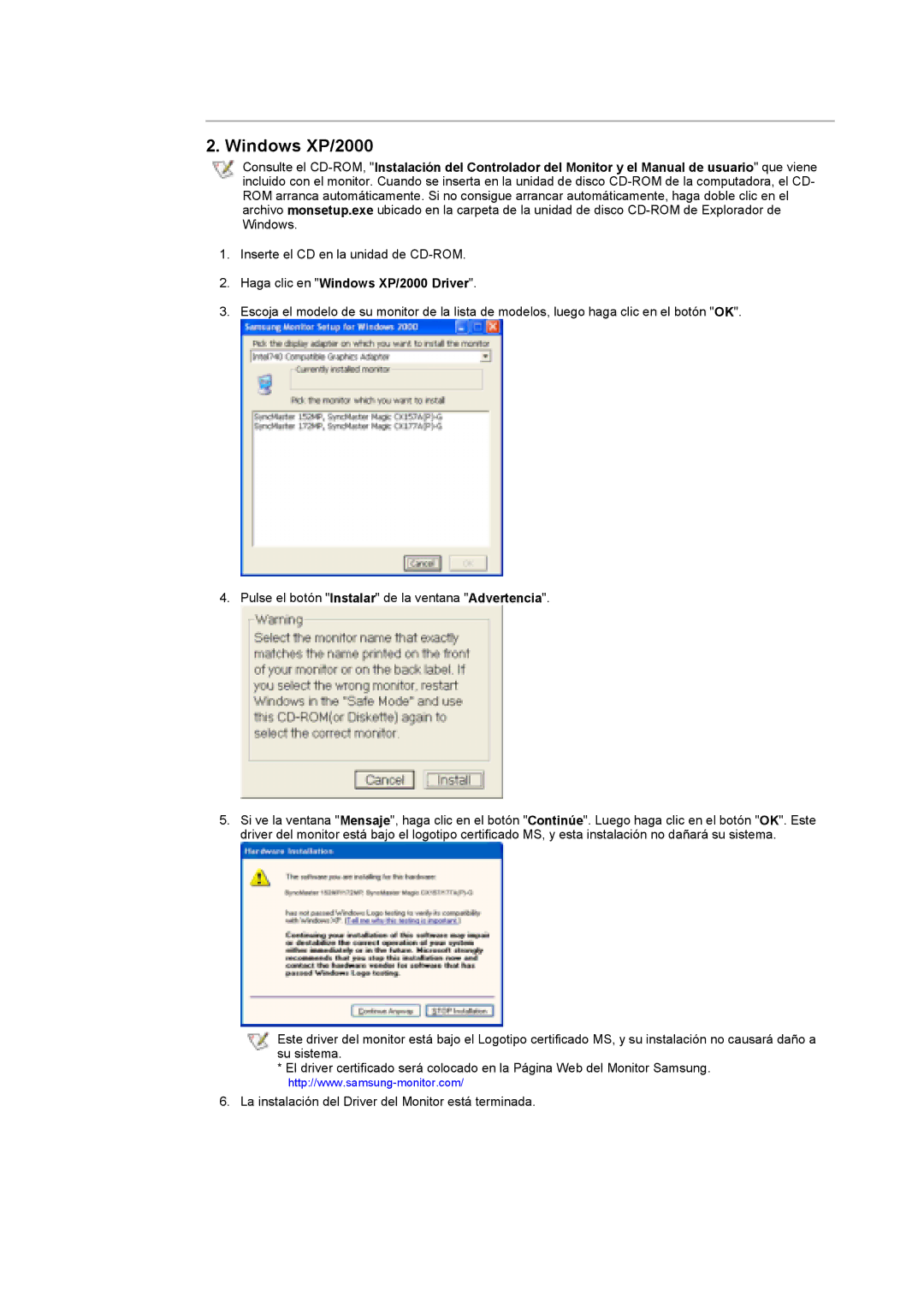 Samsung GY17HSSSC/EDC manual Haga clic en Windows XP/2000 Driver 